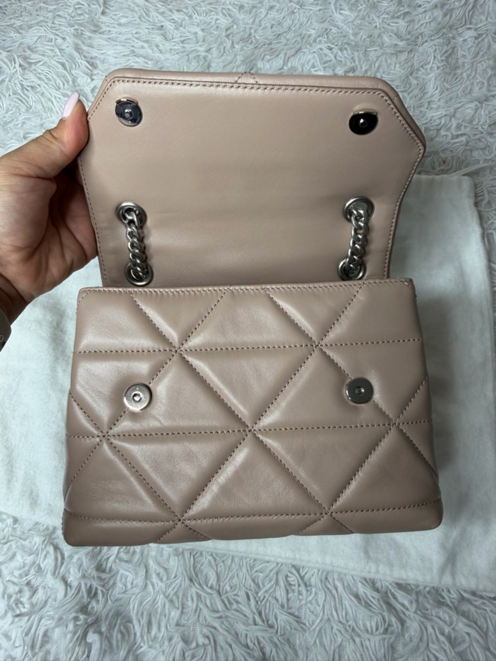 PRADA Nappa Stitched Small Spectrum Bag Cipria - Picture 9 of 11